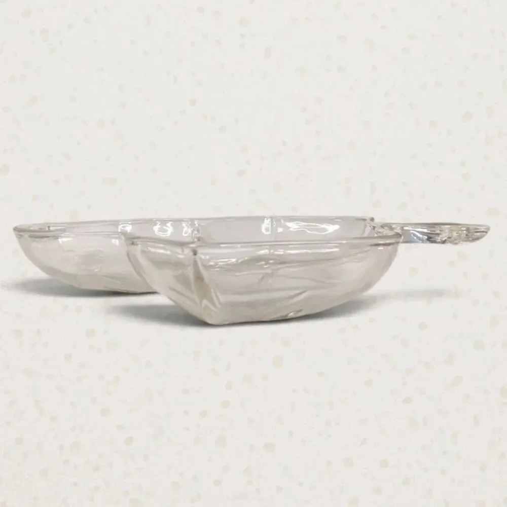 Vintage Glass Three Section Ivy Leaf Divided Relish Dish Serving Tray